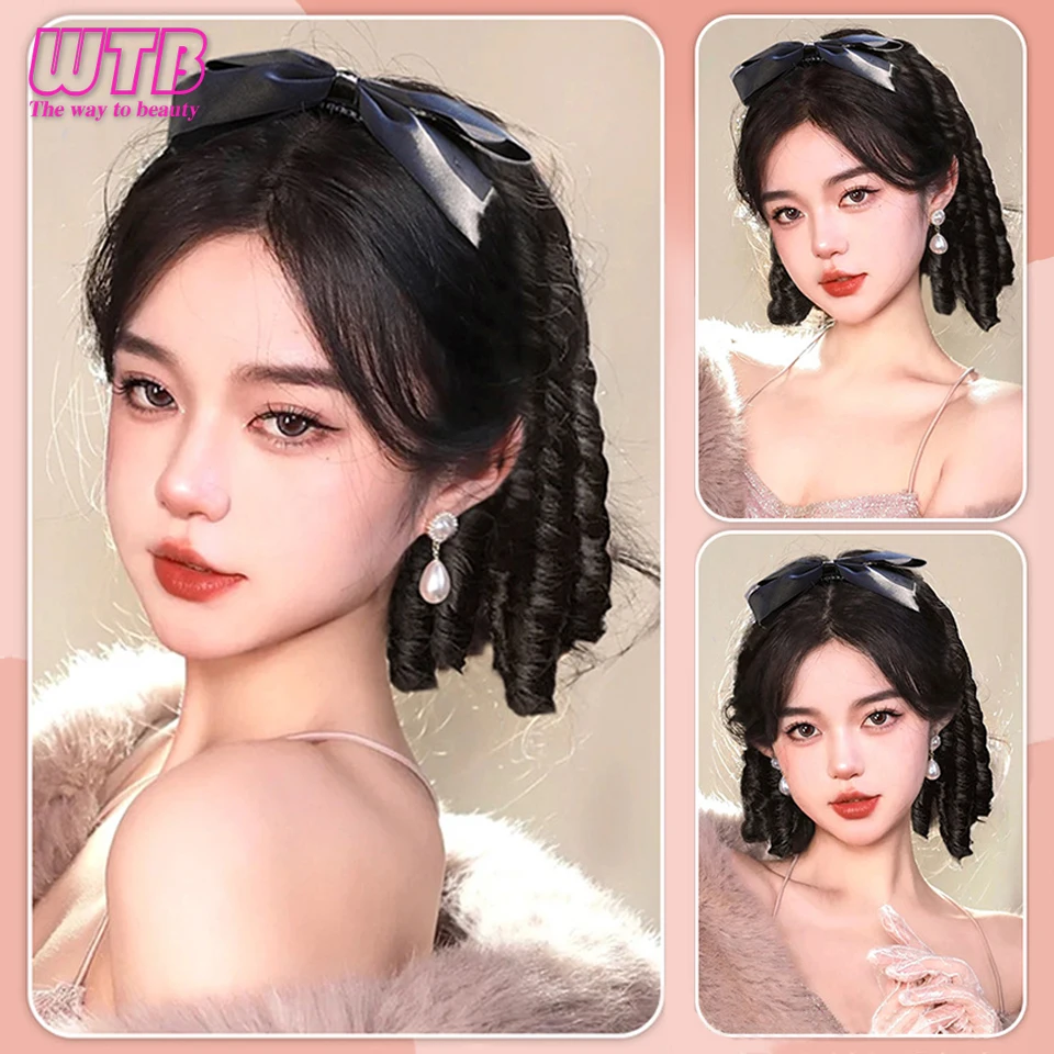 WTB Synthetic Wig Female Retro Hairstyle Roman Curly Wig Long Curly Hair Fake Ponytail Chignon Heat-resistant Wig