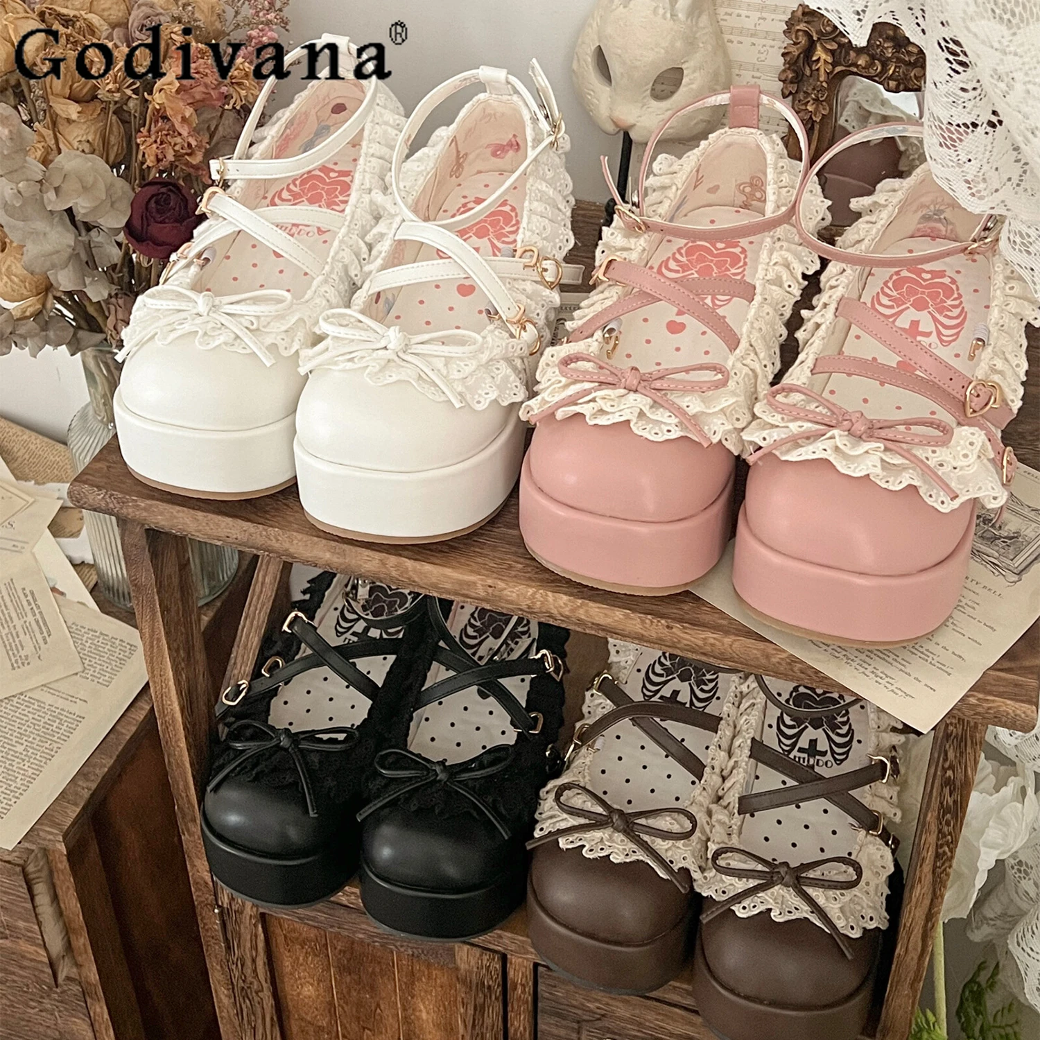 

Original Japanese Lolita Style Pink Platform Shoes Autumn New Girl Woman Cute Bow Elegant Mary Jane Shoes Tea Party Lo Cos Pumps