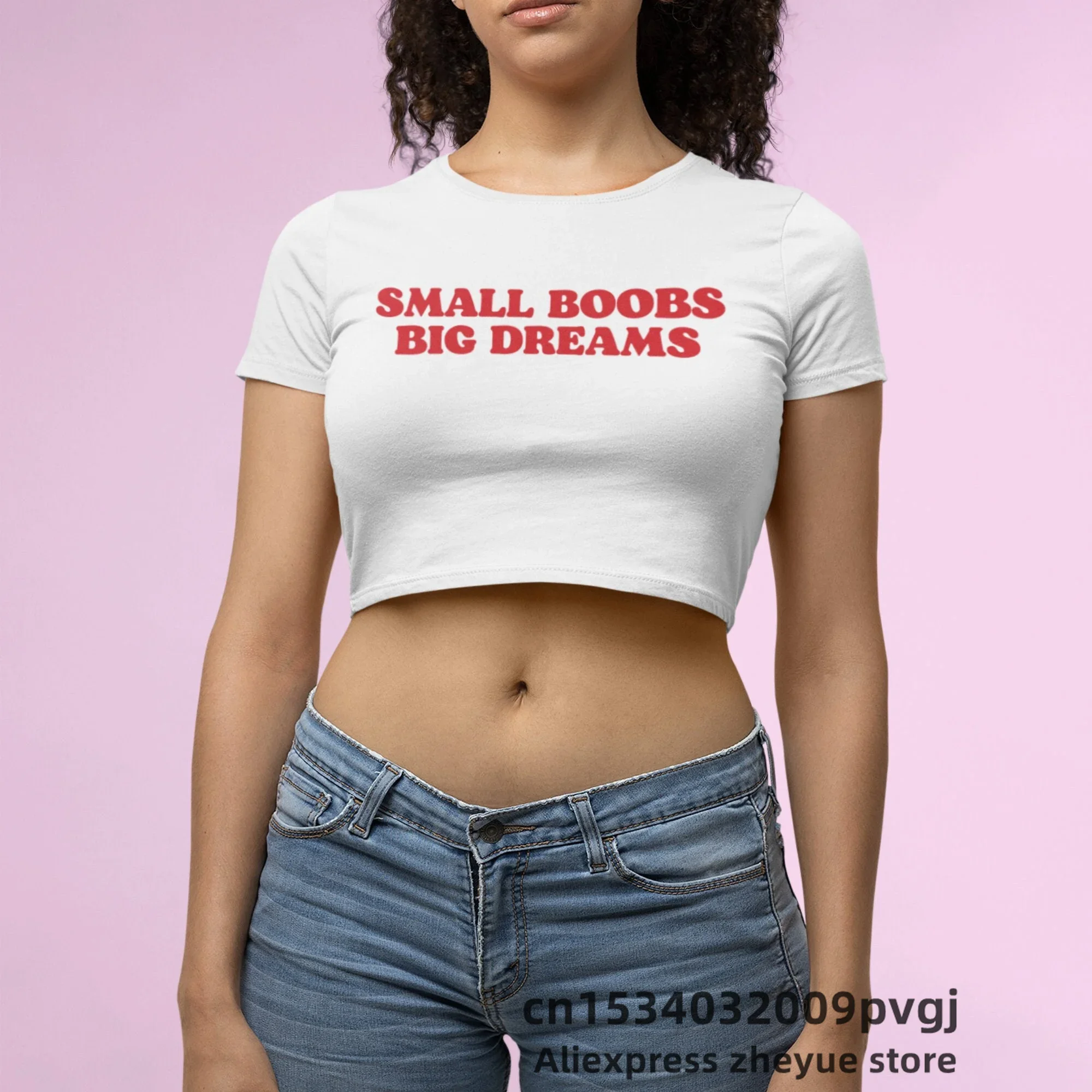 Y2k Small Boobs Big Dreams Baby Tee, Personalized Small Boobs Big Dream