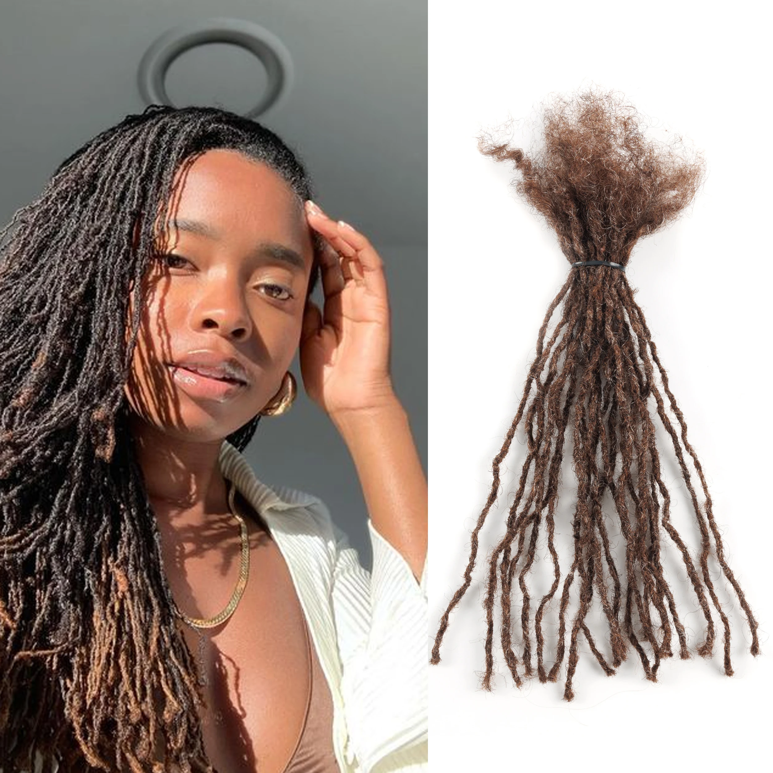 

20Strs/Pack #4+white Color 100% Unprocessed Perruque Locs Virgin Human Hair Inter Locs Human Hair Soft Loc Extensions