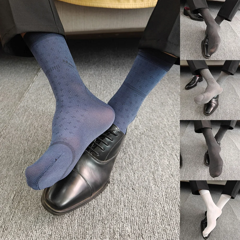 

1 пара мужских базовых простых чулок, летние полупрозрачные деловые повседневные носки средней длины, эластичные мягкие мужские носки