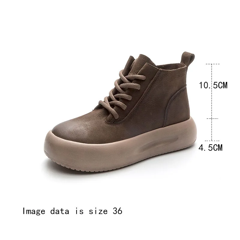 Women Sneakers Boots 2024 New Winter Genuine Leather Women Ankle Boots Retro Style Lace-up Platform Women Booties