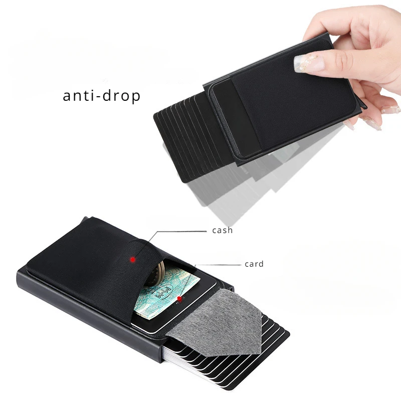 Funda con tarjetero de empuje lateral para tarjetas con tapa automática, gran capacidad, ranura para 12 tarjetas, caja de tarjetas de Metal, billeteras antirrobo para tarjetas de crédito para hombres