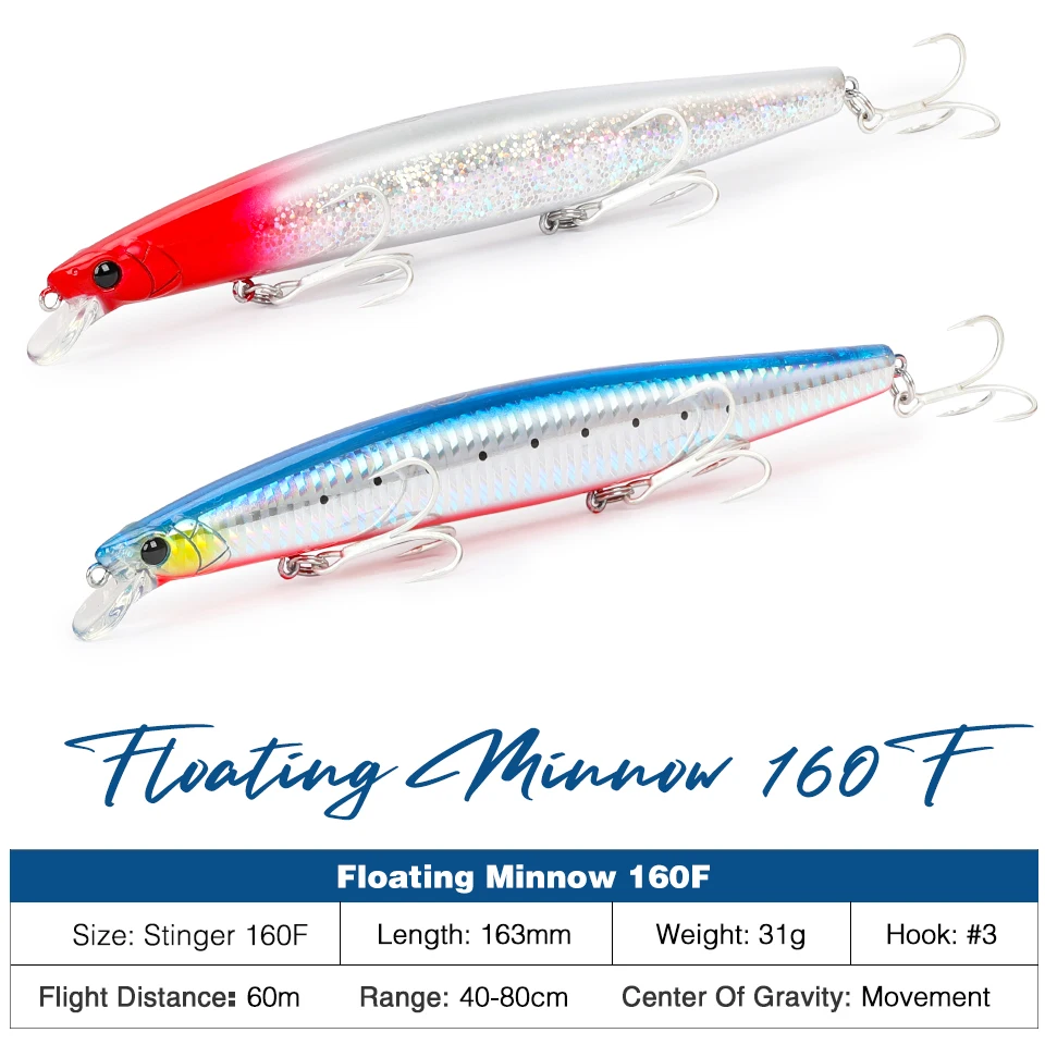 TSURINOYA Ultra-long Casting Floating Minnow Fishing Lure STINGER 160F 63mm 31g Sea Fishing Artificial Hard Bait Seabass Baits