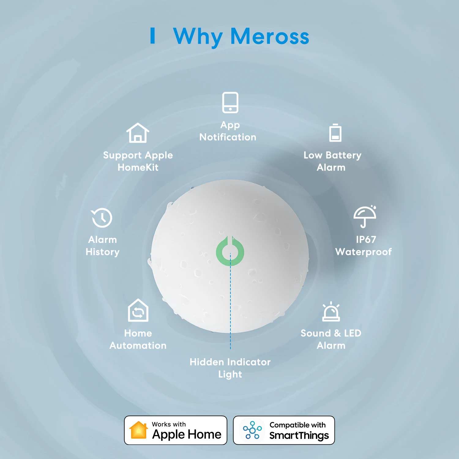 Meross-Sensor inteligente de fugas de agua HomeKit, Detector inalámbrico con WiFi, alarma de fugas de agua, funciona con Alexa SmartThings