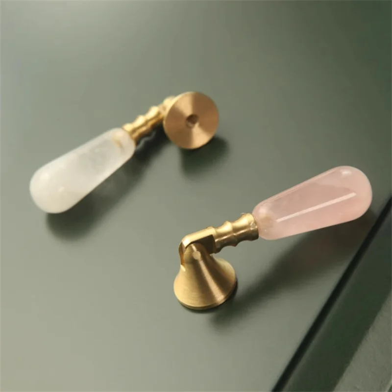 LCH Nordic Style Natural Pink Clear Purple Crystal Cabinet Knob Drawer Pull Furniture Handles  Simple life Clear Crystal