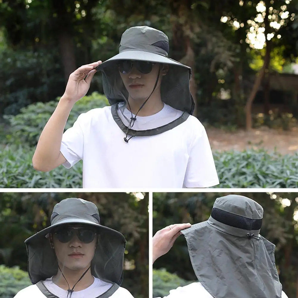 UV-Schutzhut mit Gesichtsmaske, atmungsaktiver Insektenschutz, breite Krempe, Angelhut, Outdoor-Sport, Natur, Wandern, Camping, Netzhut – Detail 17
