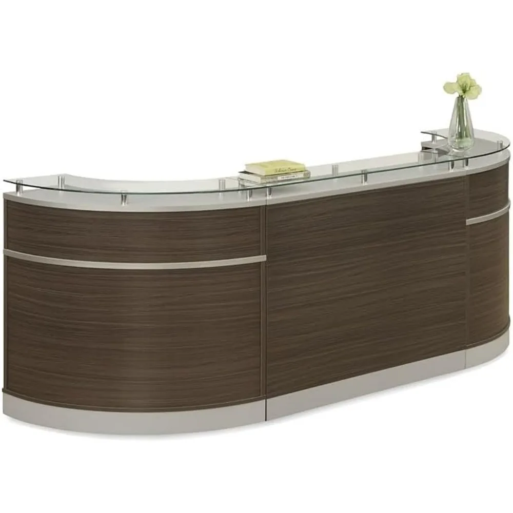 

Modern Reception Desk with Counter,Front Desk,Retail Checkout Counter,Office,Lobby,Salon, Store,Curved,110" W x 32" D, Driftwood