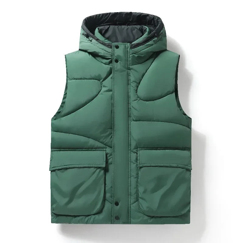 

Осень-зима, мужской уличный велосипедный спортивный жилет с защитой от холода, уличный однотонный хлопковый жилет с капюшоном, ветрозащитный теплый жилет