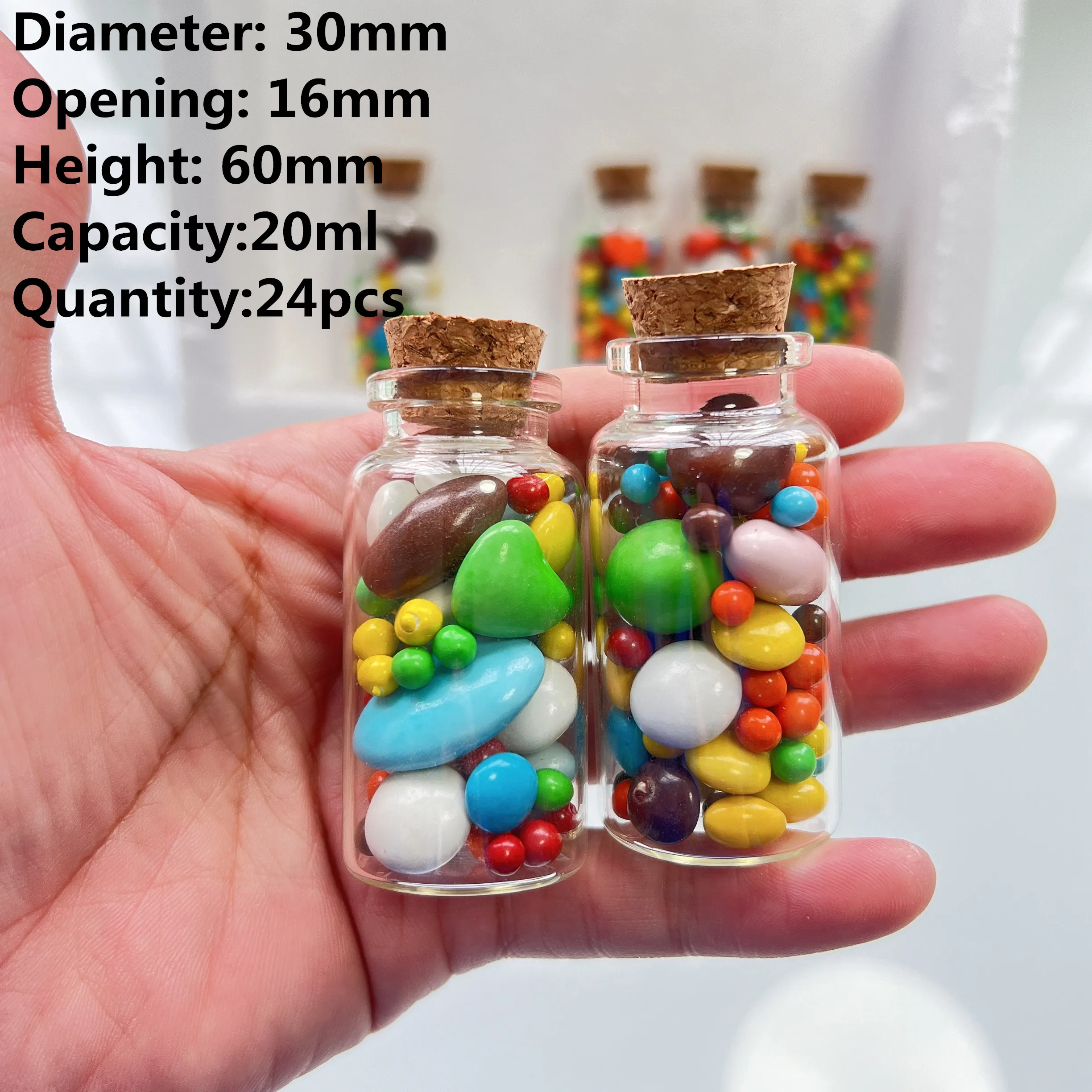 

24 pcs/Lot 25ml 30*60mm Glass Bottles Cork Crafts Jars Cork Decoration Mini Transparent Empty DIY Wishing Glass Bottles Gift