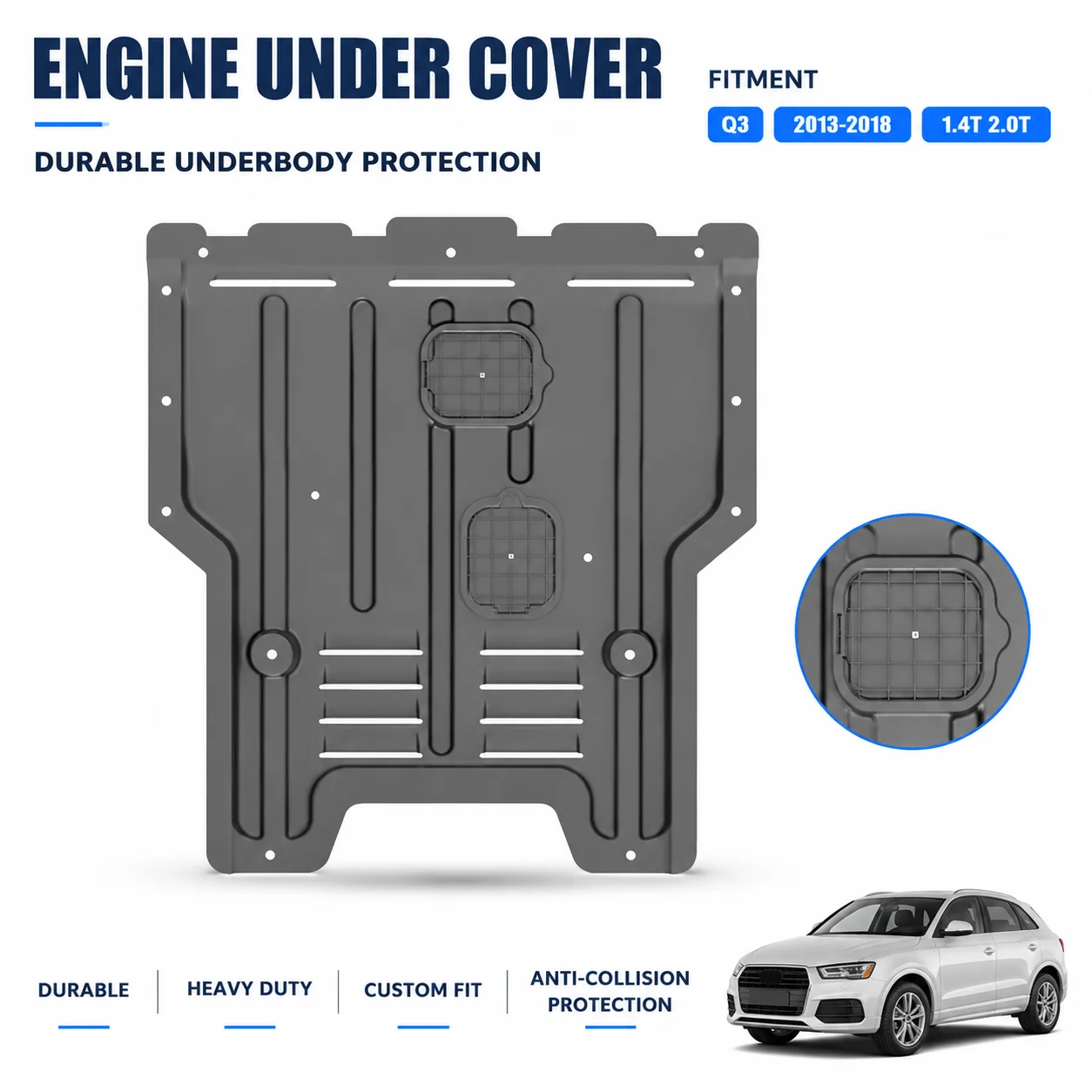 Custom Fit Engine Guard For Audi Q3 2013-2018 Heavy Duty Underbody Protection Anti Collision Design Road Debris Defense