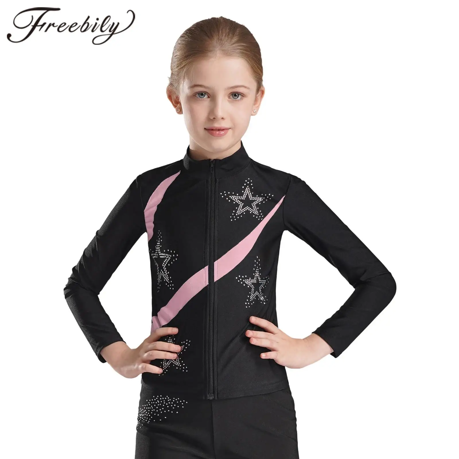 

Kids Girls Gymnastics Trainning Jacket Exercise Gym Sports Top Long Sleeve Zipper Sweatshirt for Workout Figure Skating Coats