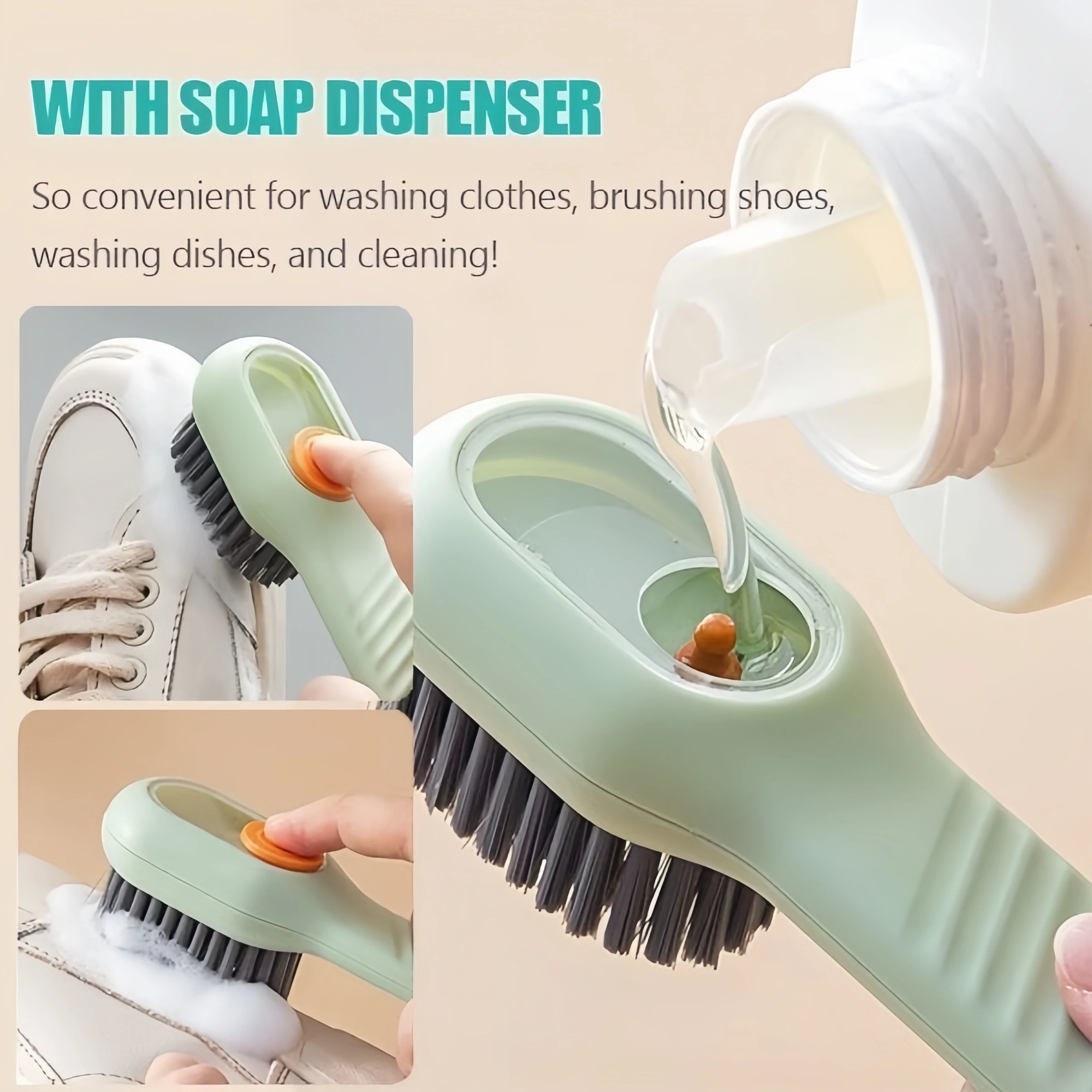 1/2pcs Cleaning Brush with Hidden Liquids Dispenser All-Purpose Laundry Brush Effectively Clean Stain Shoes Shoes Brush Cleaner