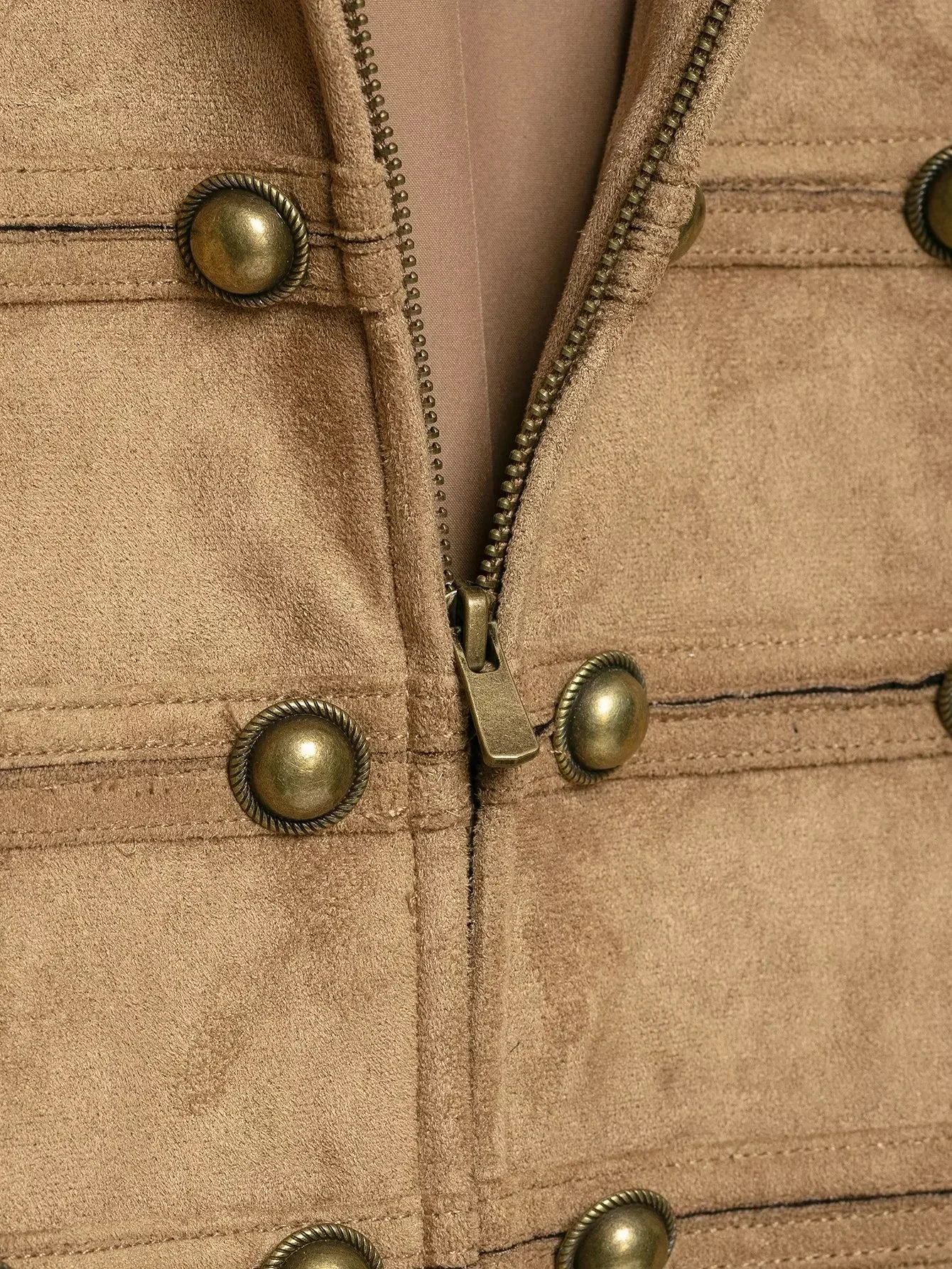 KONDALA Streetwear Vintage Chic Wildleder Khaki Damenjacke mit Knotenknöpfen, Reißverschluss, Langarm, Mode 2026 Herbst-Winter-Jacke – Detail 12
