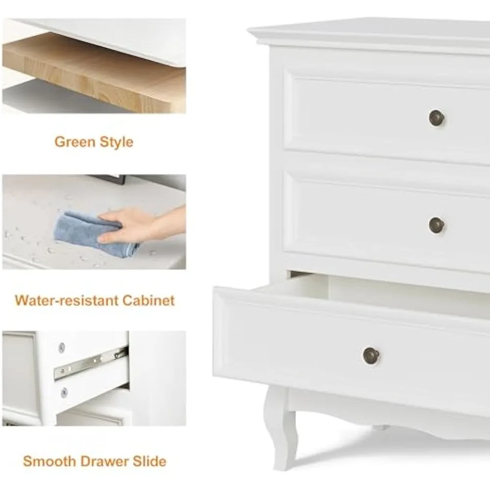 Ensemble de 2 tables de chevet de 32 po de large pour chambre à coucher, table de chevet blanche avec 3 tiroirs, table d'appoint moderne, table d'appoint en bois pour la maison et le bureau