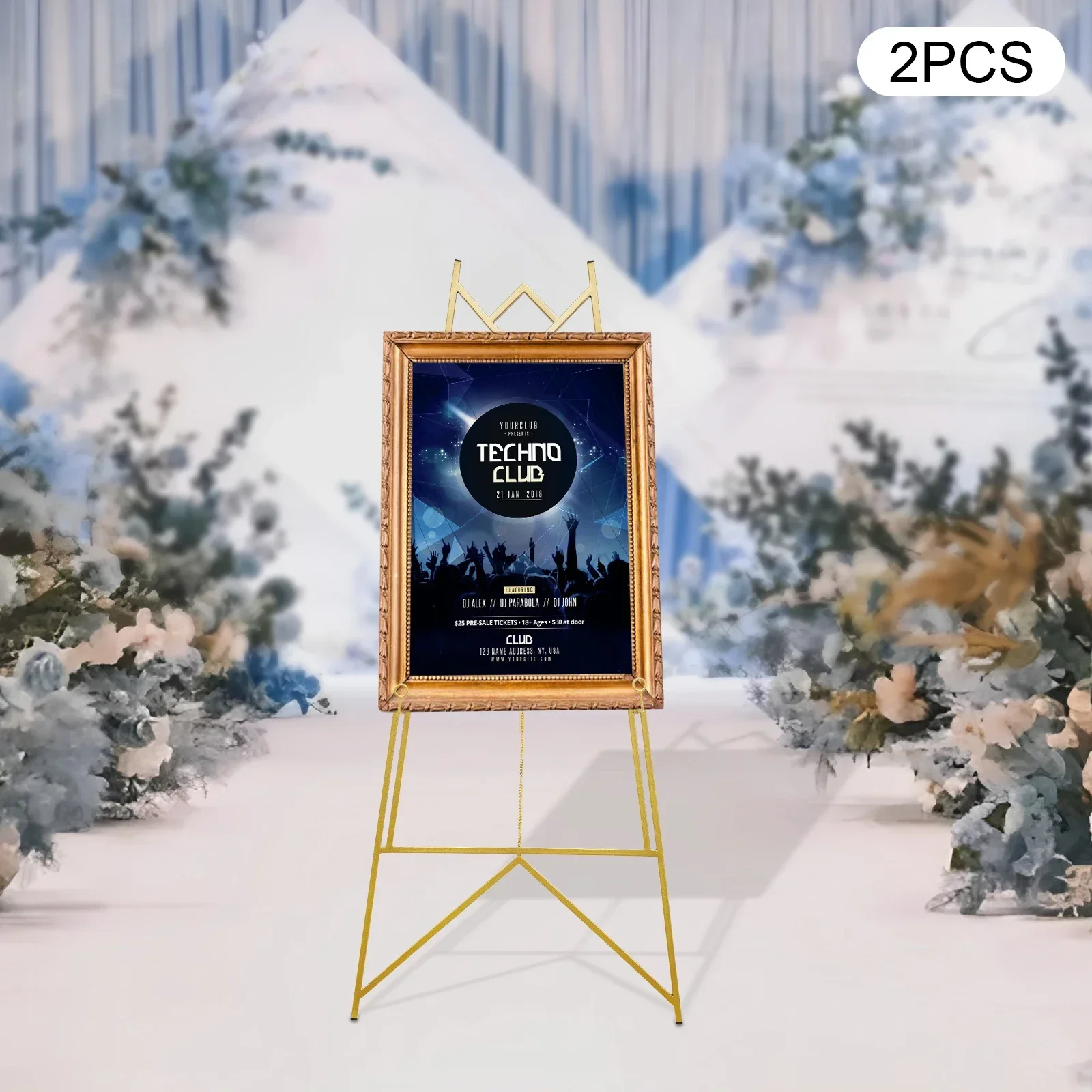 Cavalete de pôster de metal dourado resistente, 2 peças, tripé de exibição ajustável com capacidade de 10kg para fotos de casamento, sinais de publicidade