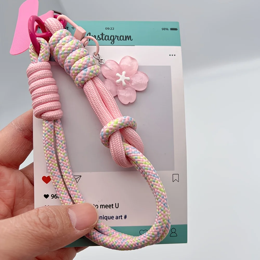 Alça de Pulso Multicolorida para Celular, Cordão Anti-Perda com Pingente de Flor, Alça Universal para Capa de Celular, Pulseira Criativa Feminina, Acessório Portátil para Chaveiro, Vários Estilos de Acessórios de Tecido para Celular, Conjunto de Cordões