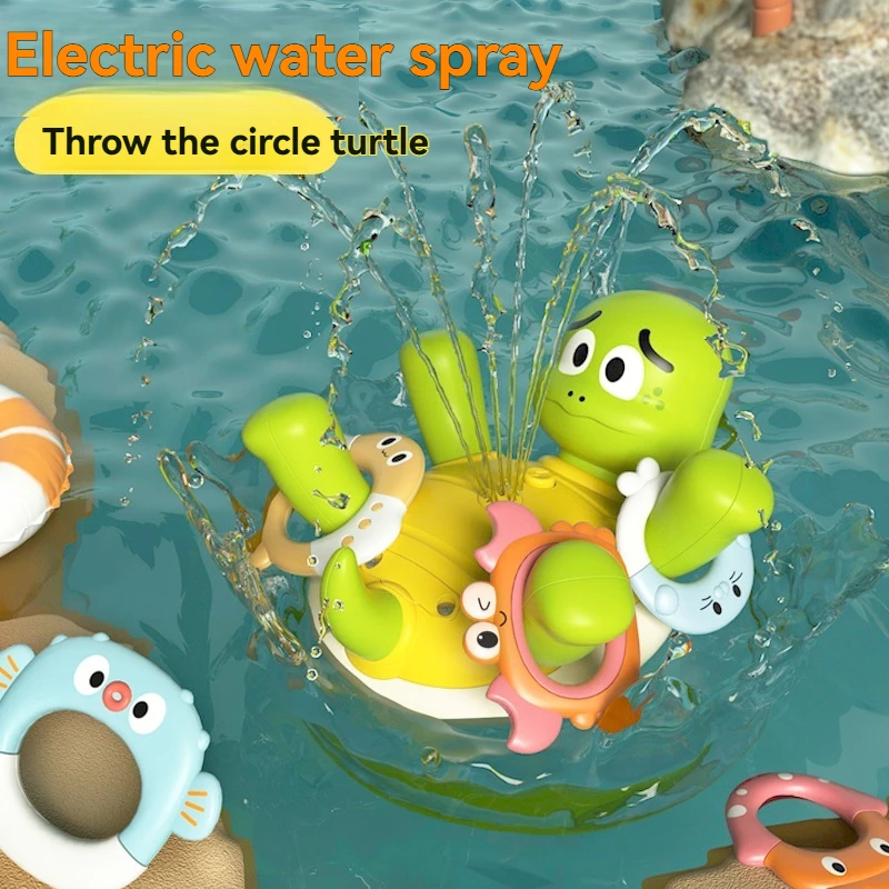 Jouet de bain tortues de natation, jouets de bain mignons pour bébé avec bouton de pulvérisation d'eau à une touche, jouets de bain de piscine rechargeables pour enfants âgés de 1 à 3 ans,