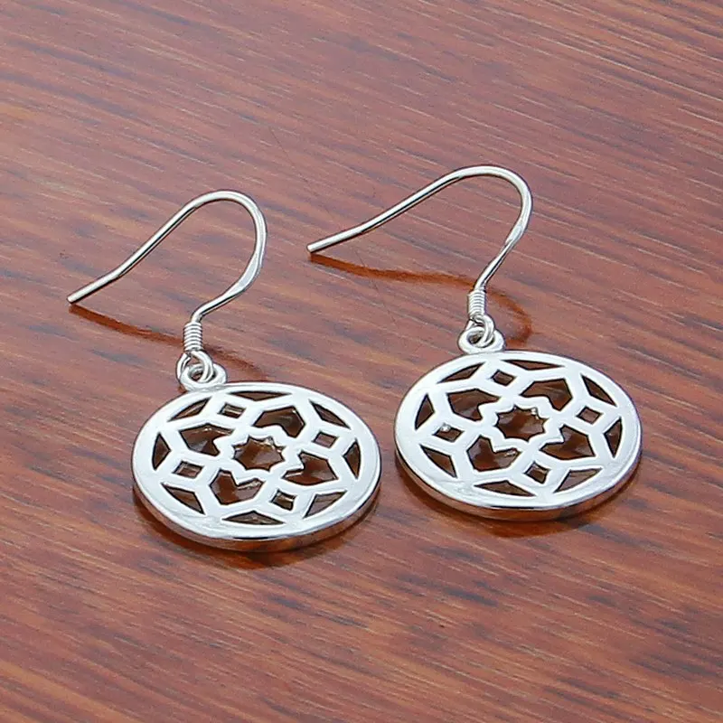 Hot-Selling 925 Sterling Silver Openwork Round Carved Pattern Drop Earrings Elegant Jewelry For Women Engagement Party Gifts