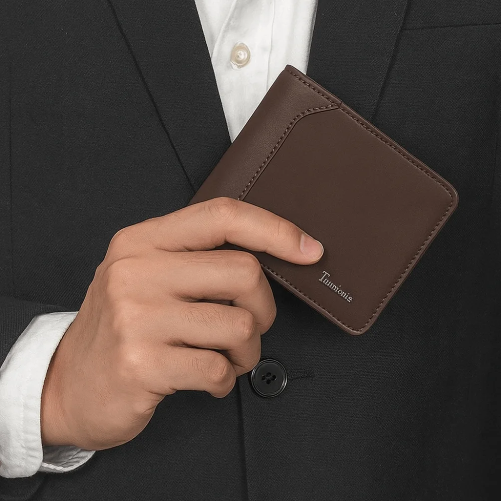 

Minimalist Business Men's Short Wallet Cash Bag Casual Credit Card Holder Pu Leather Solid Color Male Bifold Wallet Travel