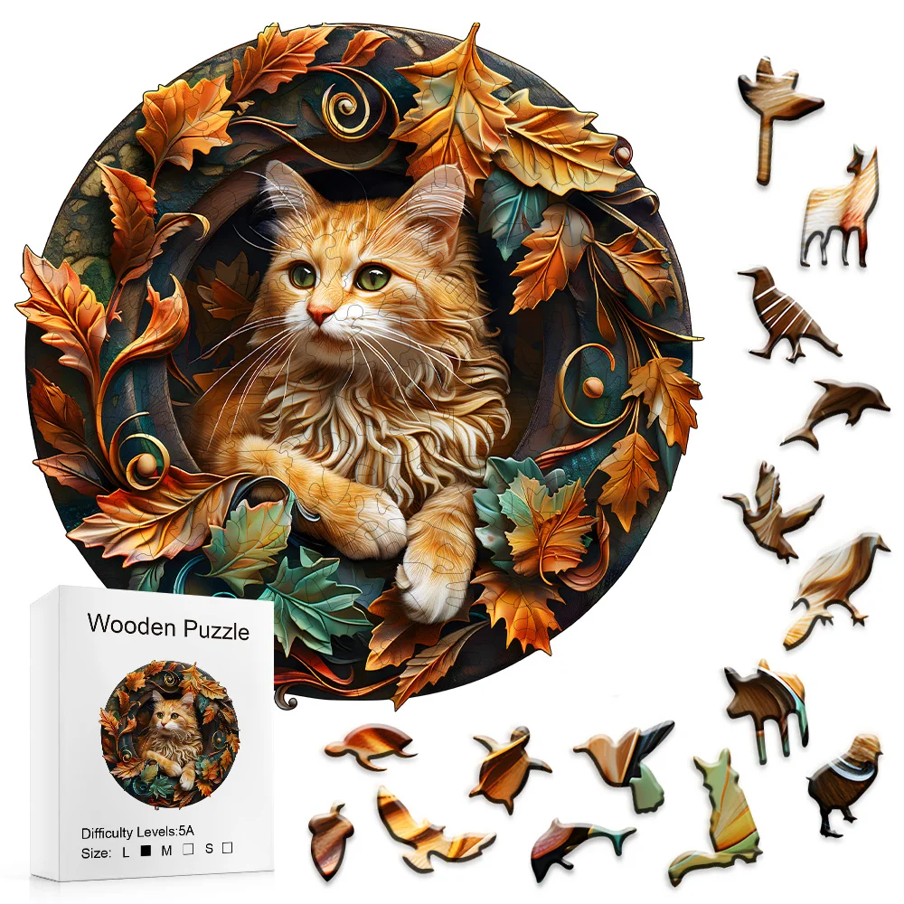 Wooden Puzzle for Adults-3D Visual Effect Cat Wooden Puzzle Unique Shape Advanced Wooden Jigsaw Puzzle for Adult, Best Gifts