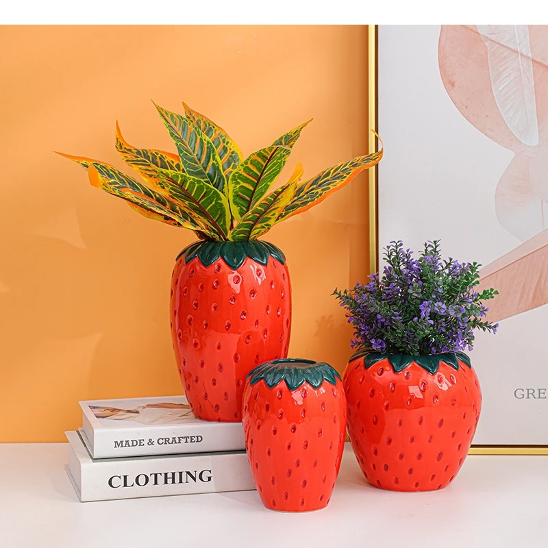 Erdbeer-Vase Niedliche Künstliche Frucht Blumenarrangement Zubehör Glas Blumen Heimdekoration