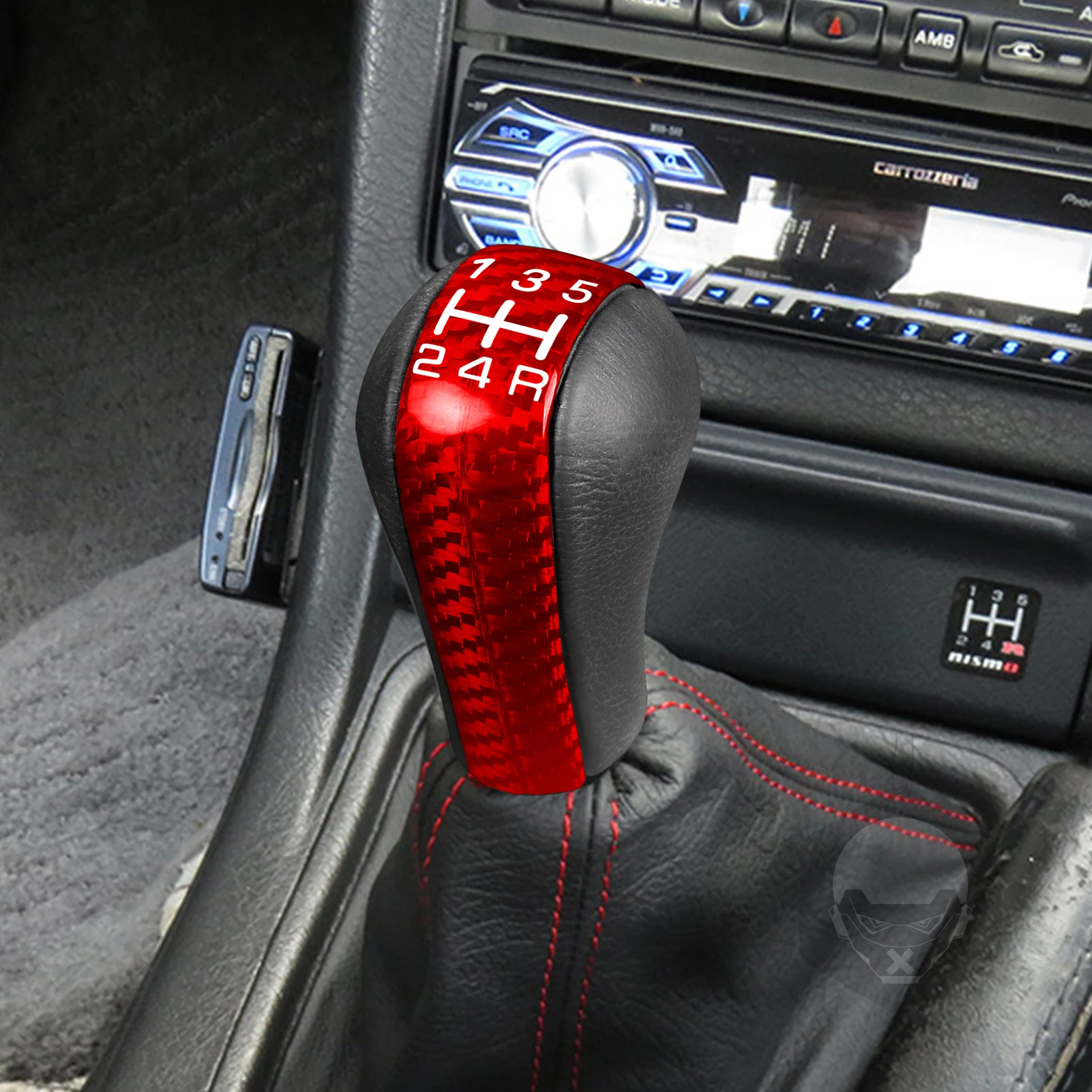 

Carbon Fiber Red/Black Interior Gear Shift Head Knob Cover Trim Cap Sticker For NISSAN GTR R34 /R33 /R32 1994-2002