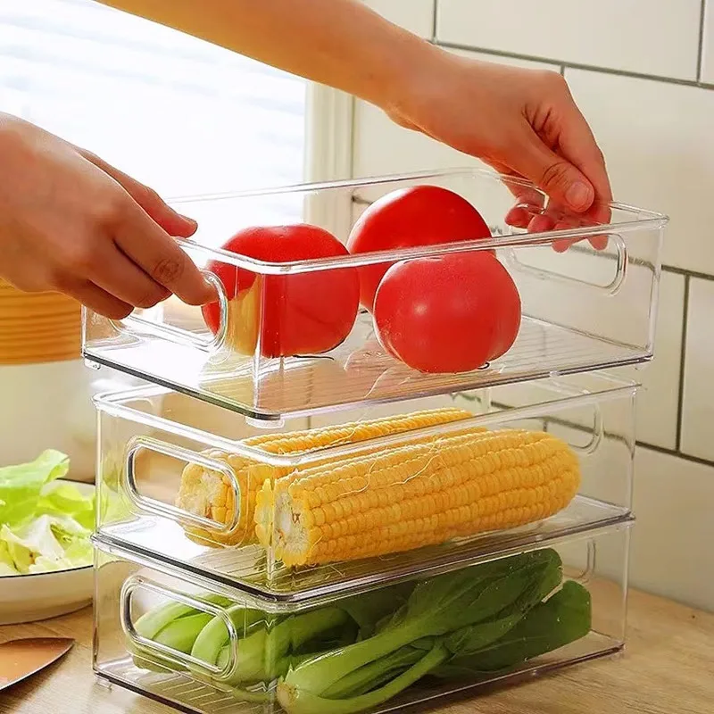 Boîte de rangement alimentaire empilable en plastique transparent, organisateur de réfrigérateur avec poignée, garde-manger, organisateur de cuisine rangement frigo boite de conservation alimentaire organisateur frigo