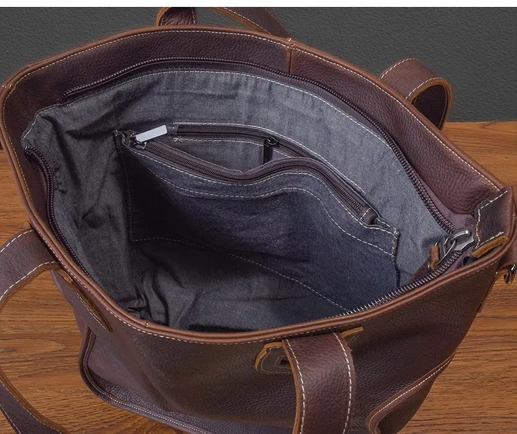 Large Capacity Vintage Genuine Leather Men's Tote Bag Casual Simple Cowhide Oversized Shopping Shoulder Bag Luxury Big Handbag