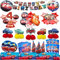 Disney Cars Lightning Mcqueen-decoración para fiesta de cumpleaños, juego de globos de látex con número, vajilla, suministros de fondo para niños