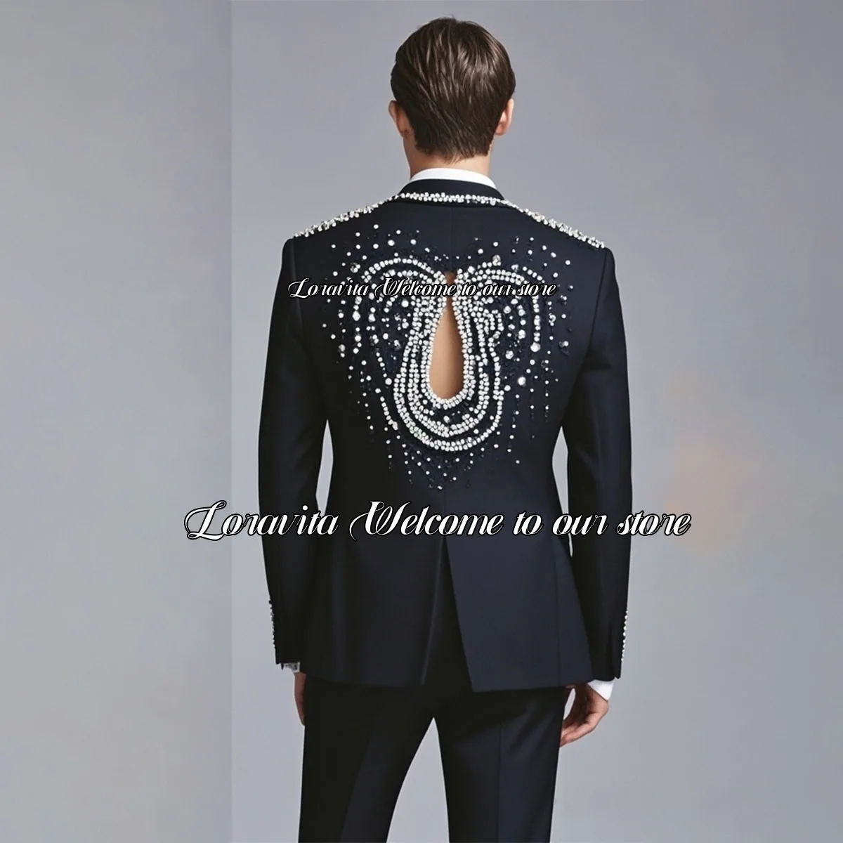 Sparkly Beaded Crystals Men Suits Formal Male Prom Blazers 2 Pieces Sets Peaked Lapel Groom Wedding Tuxedos trajes para hombre