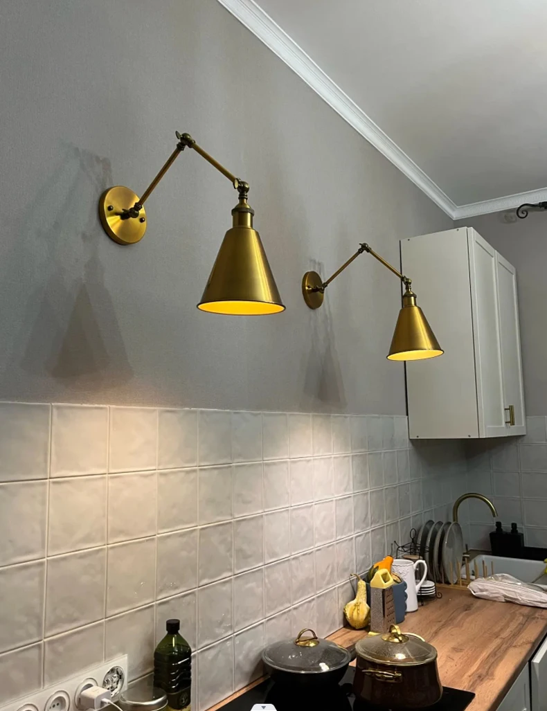 Antique Adjustable Wall Lamp Sconce Iron Loft Retro Wandlamp Bedroom Indoor Led Beside Lamp Industrial Wall Lights Black Brass