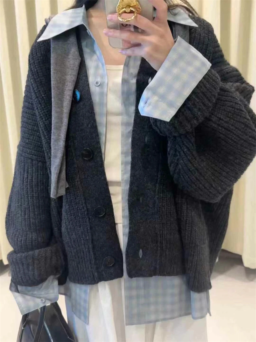 Blau kariert lose lange Sve Casual irt Frühling neue Sle PREON Damen Faion Baumwolle Polyester Mischung Kragen Knopf Cl...