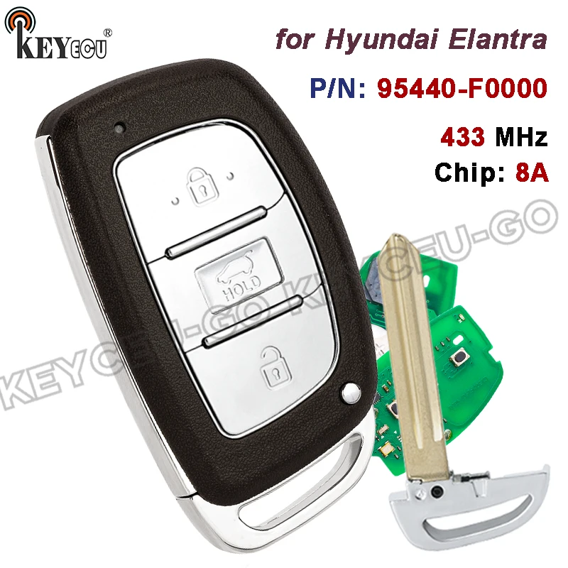 

KEYECU 433.92MHz 8A Chip P/N: 95440-F0000 3 Buttons for Hyundai new Elantra Smart Remote Control Key