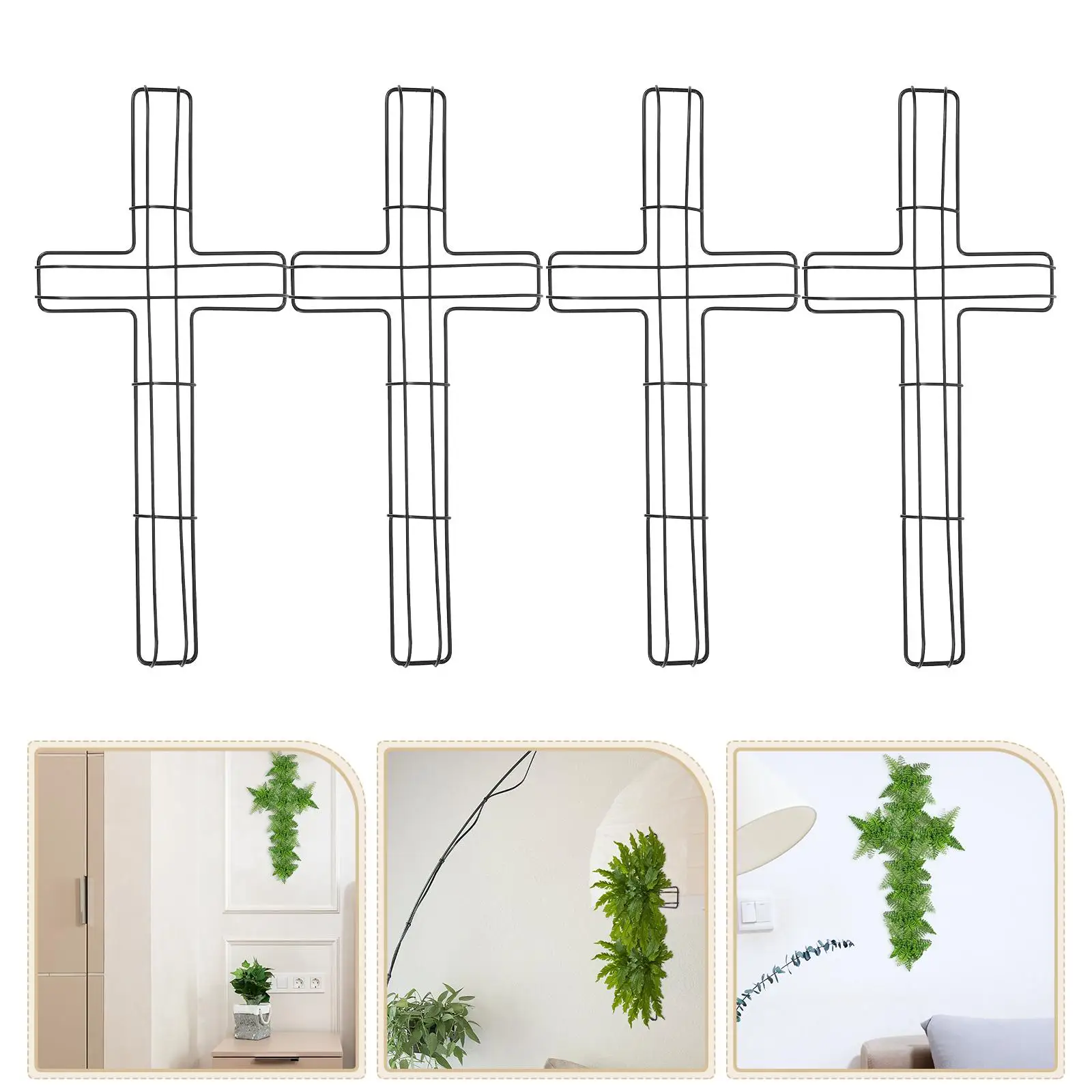 

4 Pcs Black Wreath Garland Hoop Festive Rack Flower Wall Shaped Metal Frame Decor Hanging Tool Supplies