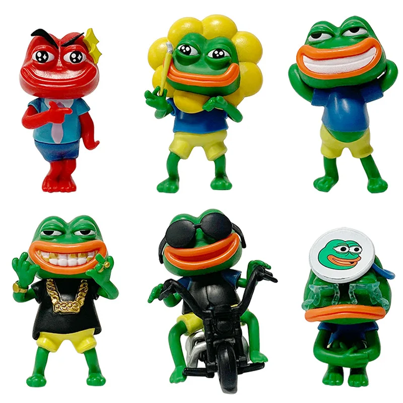 6Pcs/set Cartoon Sad Frog Krypton Gold Player Orphaned Frog Action Figures Ornament Model Birthday Cake Decor Dolls