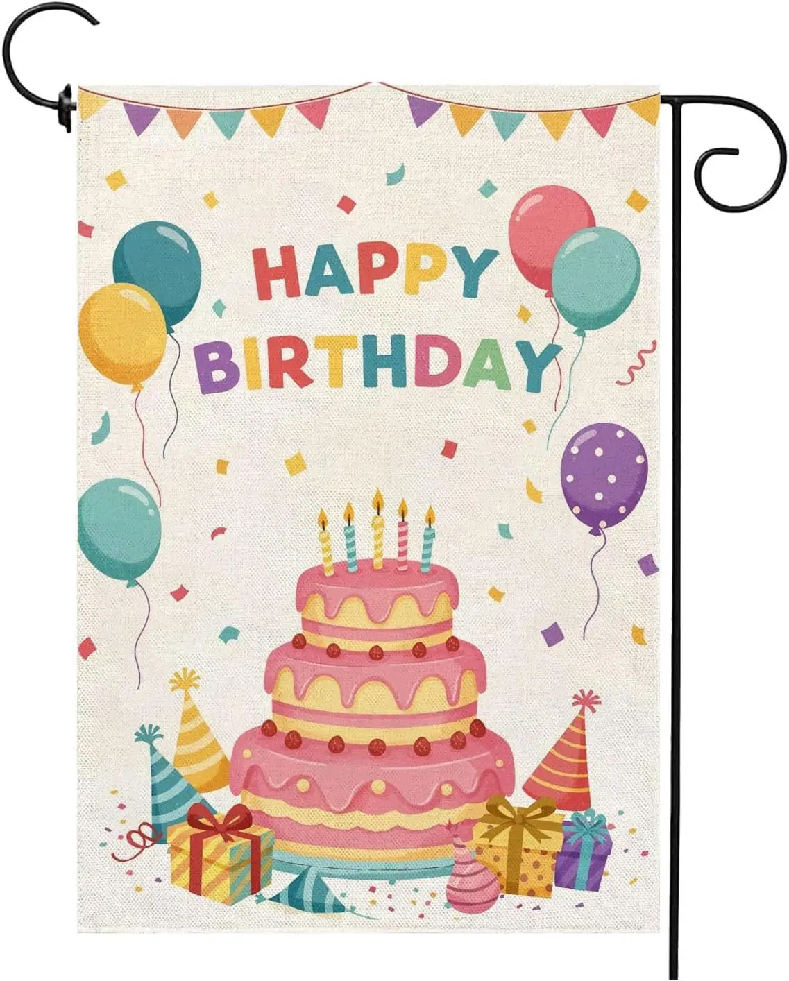 Happy Birthday Garden Flag 12 X 18 Inch Burlap Double Sided For Yard Party Holiday Home Outside Decorations uui