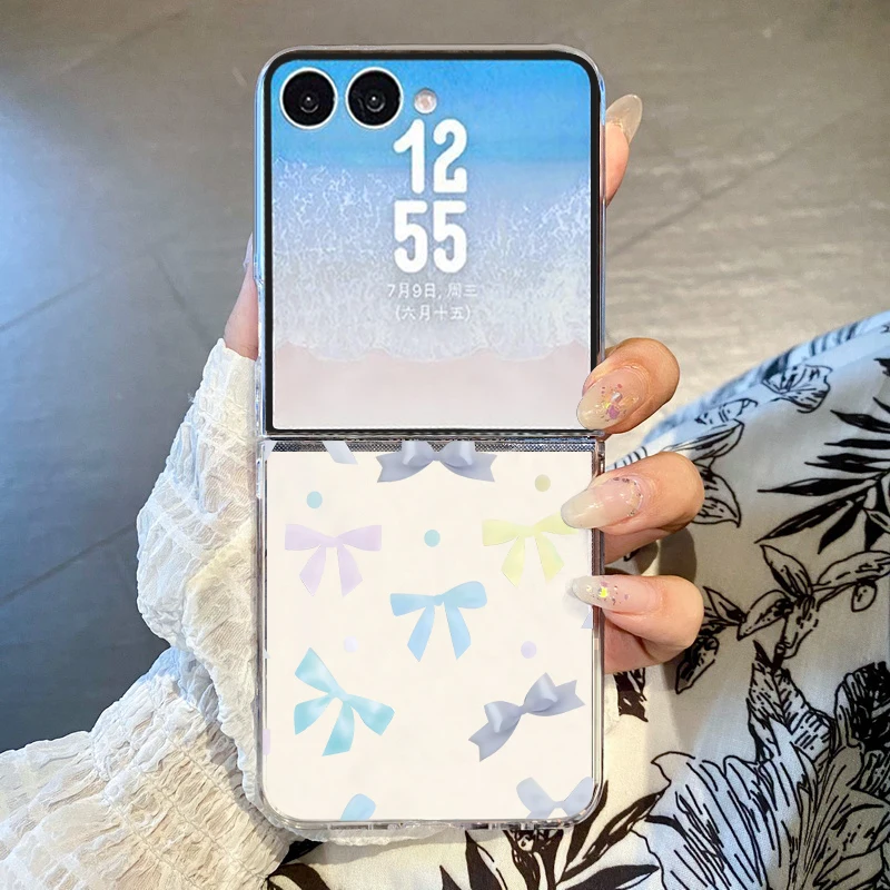 Bowknot Printed Folding Phone Case For Samsung Galaxy Z Flip 8 7 FE 6 5 4 3 5G Hard Transparent Cover For Samsung Z Flip7 Flip8