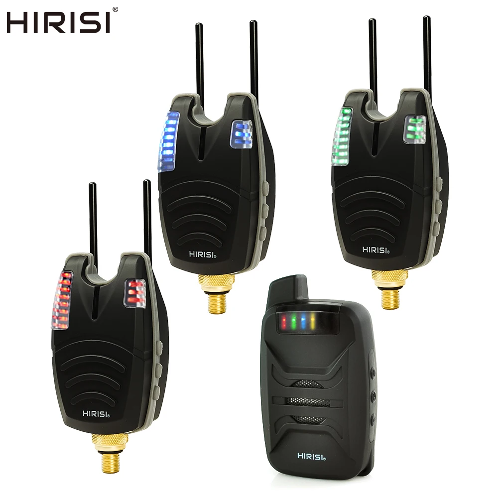 Hirisi-Juego de alarma de mordedura de pesca de carpa, resistente al agua, con barra de oreja de enganche, indicador de mordedura de pesca inalámbrico, 1 + 3 juegos con sonido LED B1230
