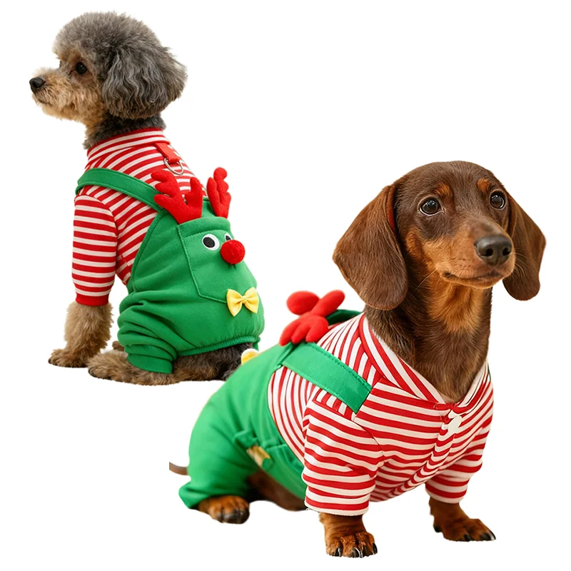 

Dog Christmas Pajamas, Funny Elf Costume for Small Dogs, Soft Pet Costumes Xmas Warm Puppy Winter Clothes, Holiday Dog Supplies