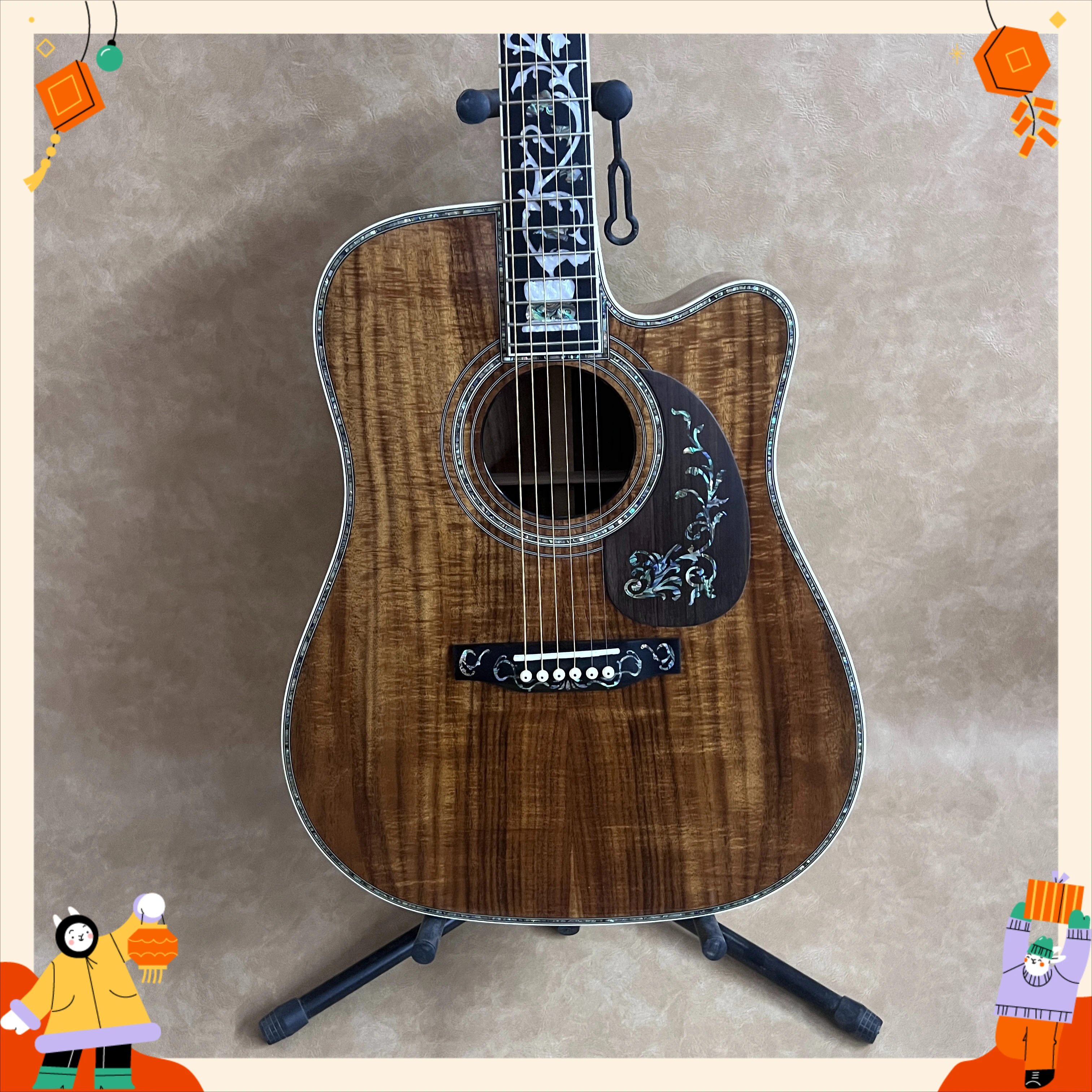 

D45 Series 6-string Acoustic Guitar D45 Cutaway Acoustic Guitar Koa Body with Luxurious Floral Inlay Free Shipping