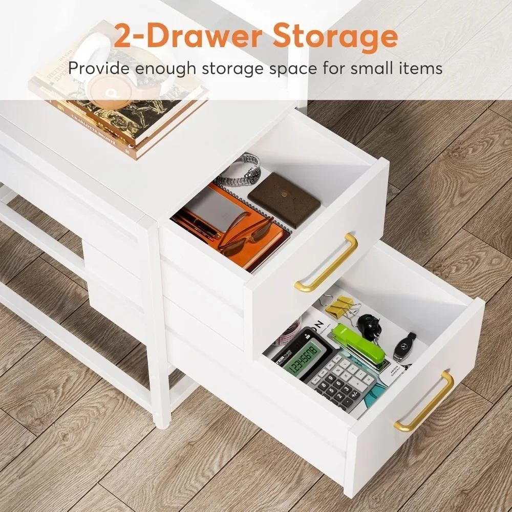 Rustic Computer Desk 55 Inch with Storage Shelves, 2-Drawer Writing Desk for Home Office, Spacious Workstation