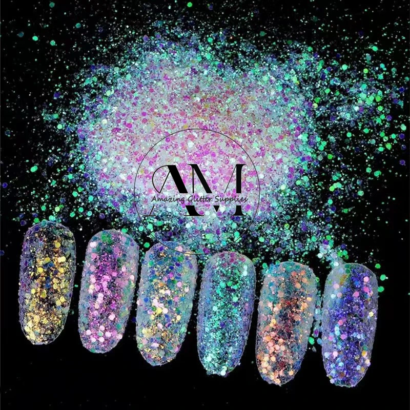 10g/Bag FC White Iridescent Chunky Mixes Glitter Flakes High-Sparkle Sequins For DIY Craft Nail Art Decoration Accessories