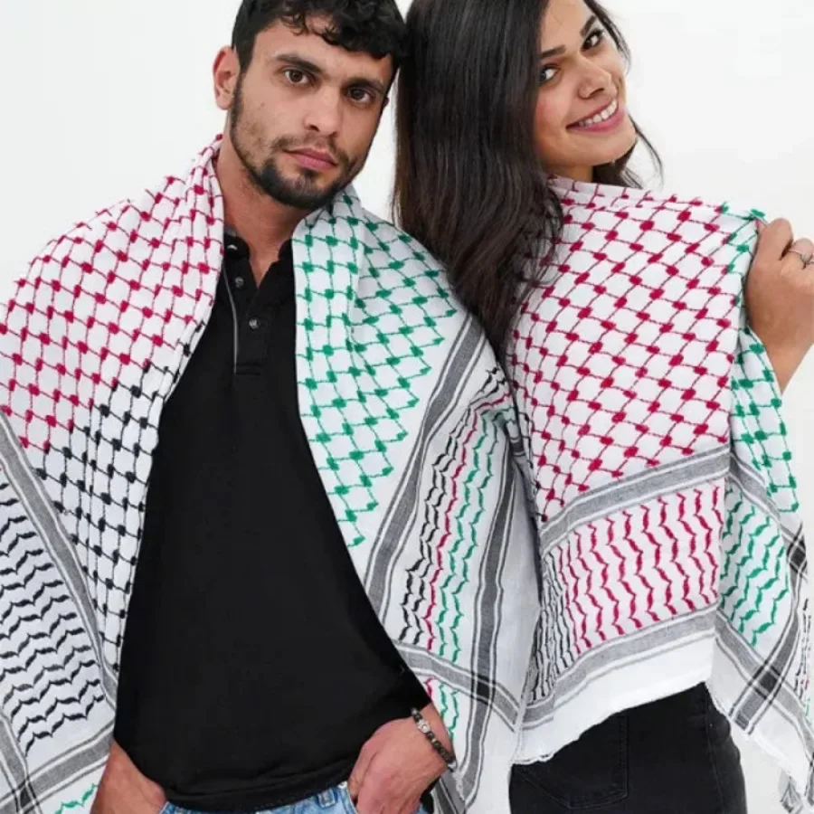 

136*133CM Palestine Scarf for Men - Arafat Keffiyeh with Print, Middle East Style Dubai Saudi Arabia Shemagh