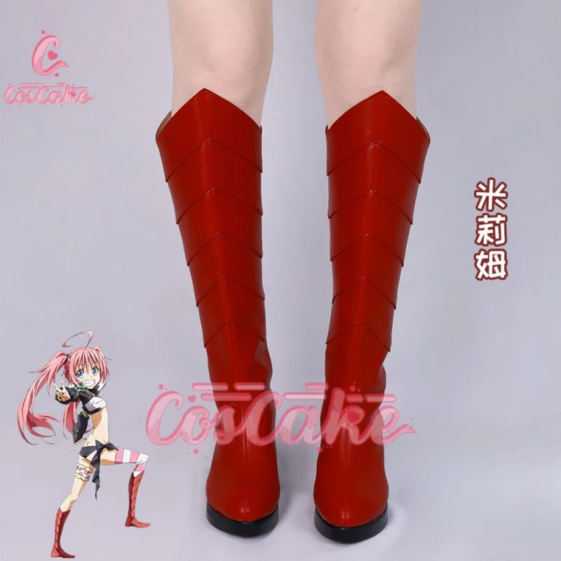 Anime That Time I Got Reincarnated as a Slime Milim Nava Cosplay Shoes Women Halloween Party Red PU Leather High-heeled Boots