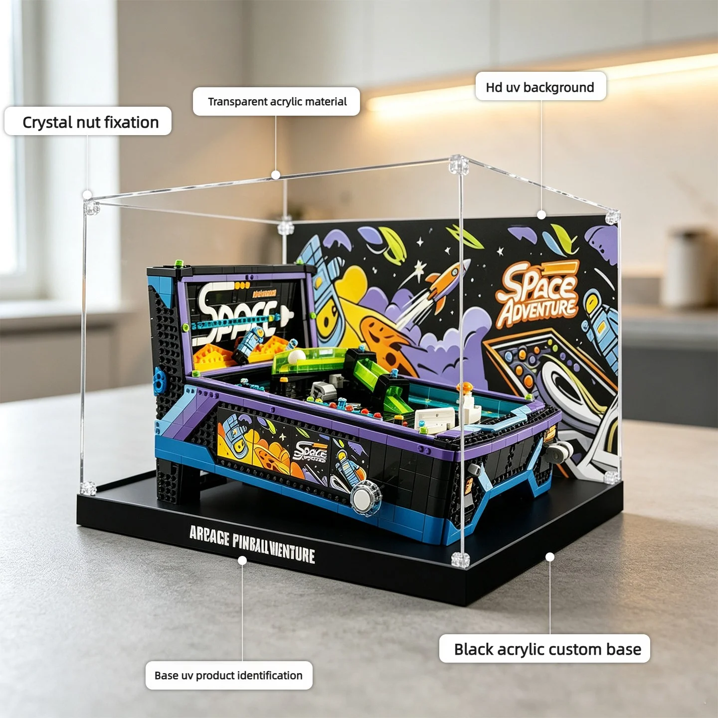 Suitable for Lego 11374 Arcade Pinball Machine Model Acrylic Display Case 11374 Dust Display Box (Blocks Not Included)