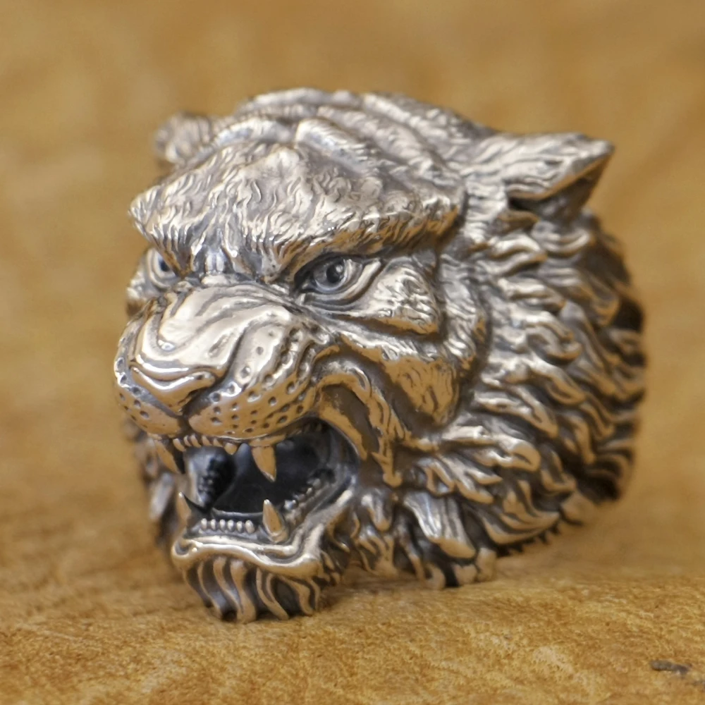 King of Tiger 925 Sterling Silver Punk Ring Animal Jewelry TA466 US Size 8~15 BZ