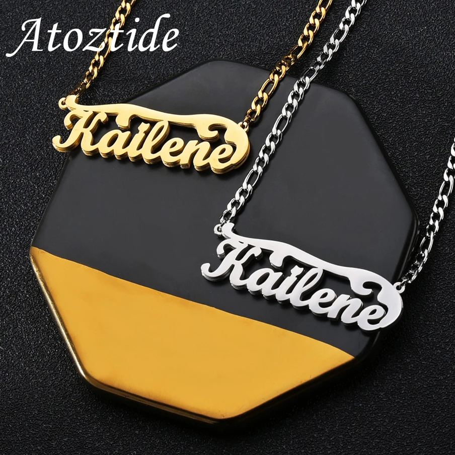 Atoztide Personalized Custom Name Necklace Stainless Steel Figaro Chain Thick Double Plated for Women Birthday Jewelry Gift