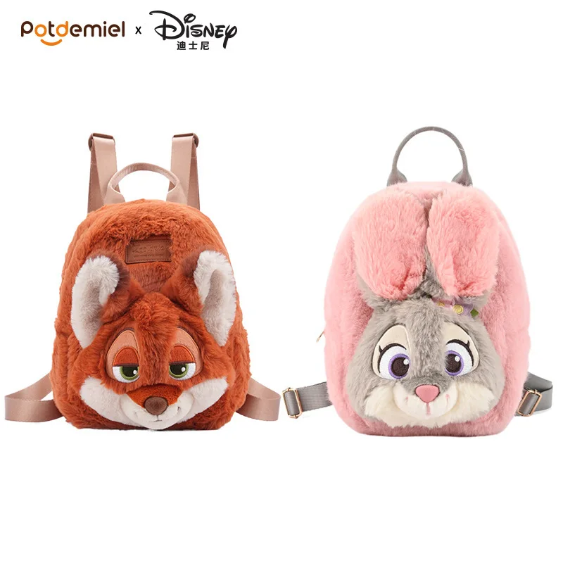 Potdemiel Zootopia Plush Backpack Judy Nick Cute Cartoon Animal Plush Shoulder Bag Kawaii Mini Backpack Gift for Girls