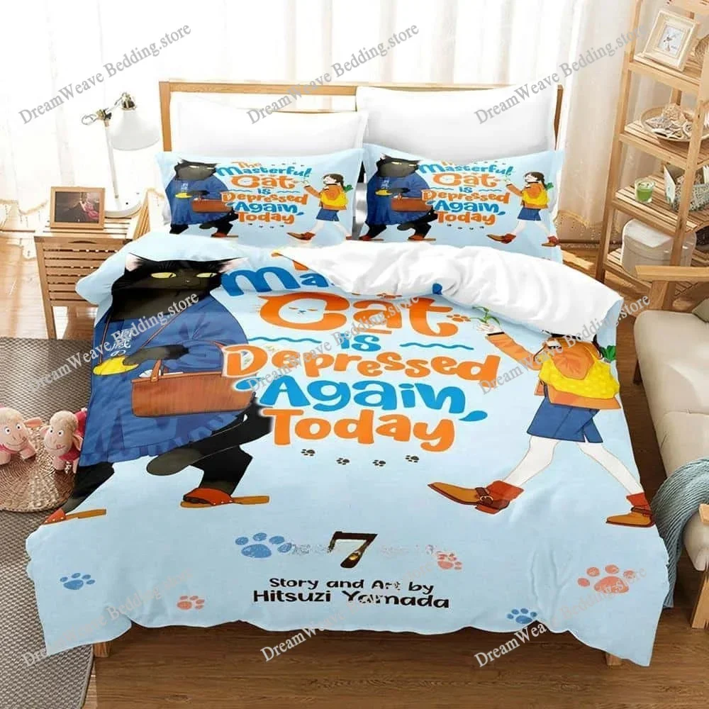 The Masterful Cat Is Depressed Again Today Cartoon Poster Sheets Quilt Covers Bedding Dormitory Sheets Bedding Set Soft Warm9639